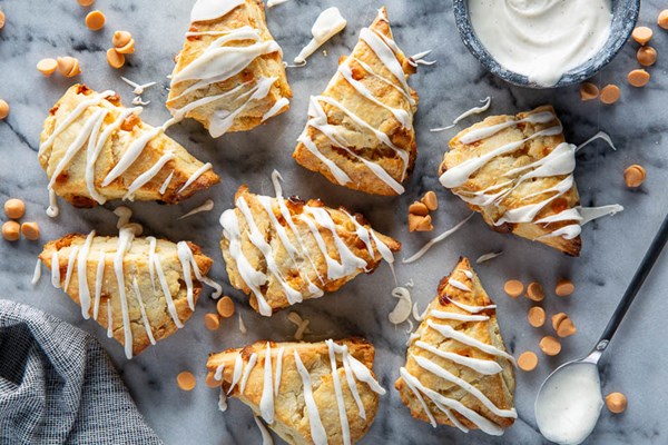 Butterscotch scones with vanilla bean glaze