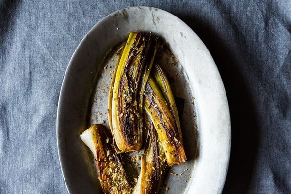 Buttery braised leeks with crispy Panko topping
