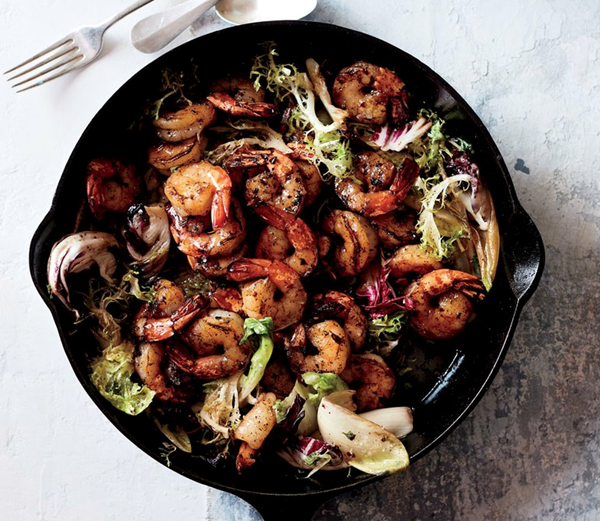 Buttery cast-iron shrimp with winter salad