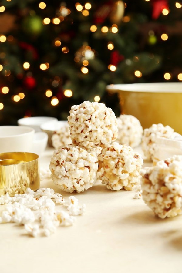 Buttery eggnog-ish candied popcorn balls