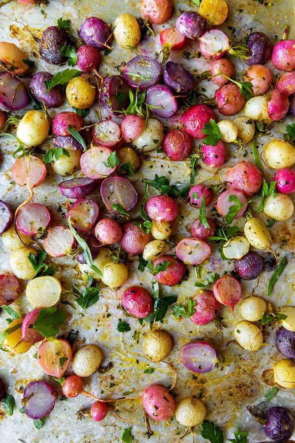 Buttery oven roasted radishes