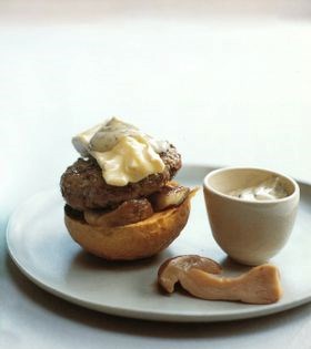 Bymark hamburger sirloin burger with porcini mushrooms, Brie de Meaux and truffle aioli