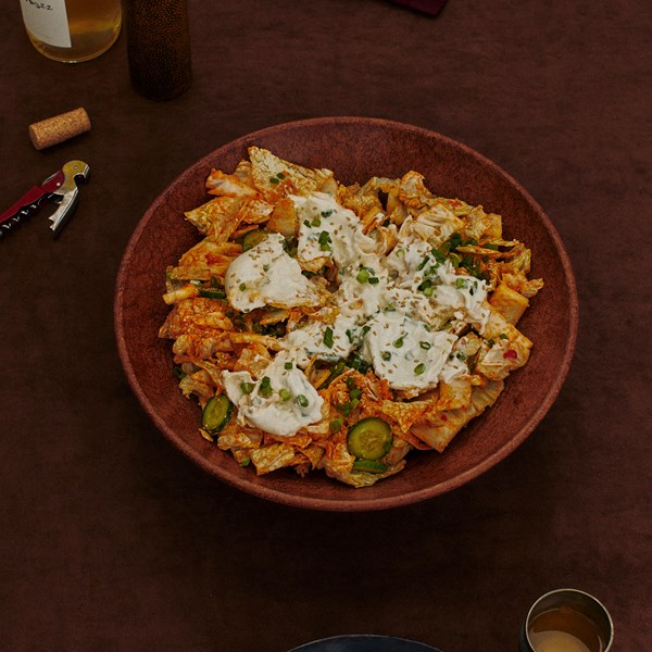 Cabbage and burrata salad with spicy tahini
