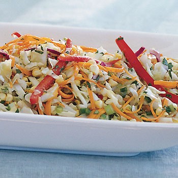Cabbage and corn slaw with cilantro and orange dressing
