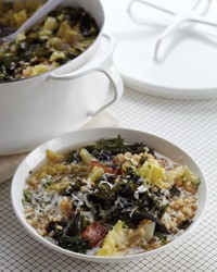 Cabbage-and-kale soup with farro