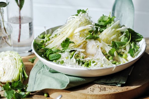 Cabbage and pea slaw