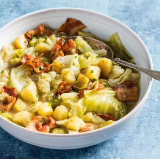 Cabbage and potato soup with bacon