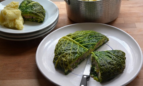 Cabbage and sausage cake