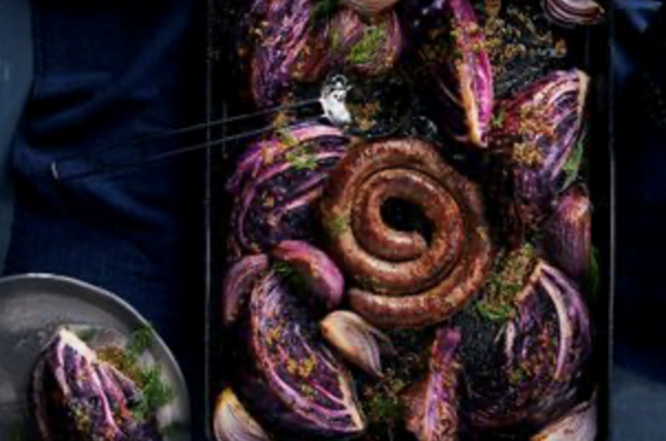 Cabbage and sausage with mustard and dill