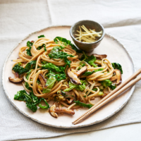 Cabbage and shiitake udon noodles