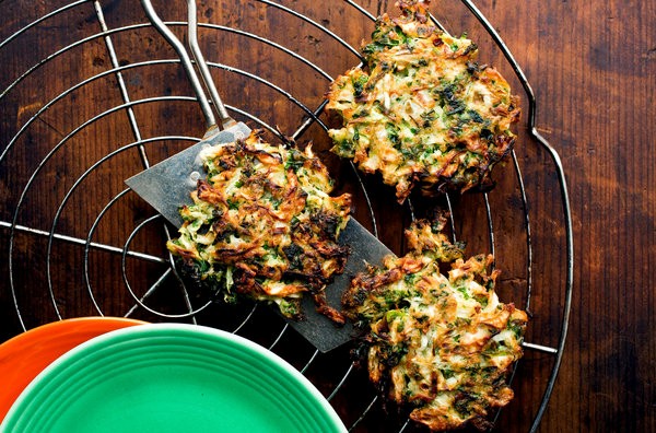 Cabbage, carrot and purple kale latkes
