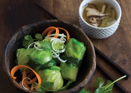 Cabbage leaf parcels in broth