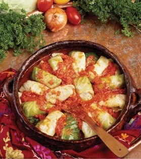 Cabbage leaves with rice and split peas stuffing (Dolmeh-ye kalam)