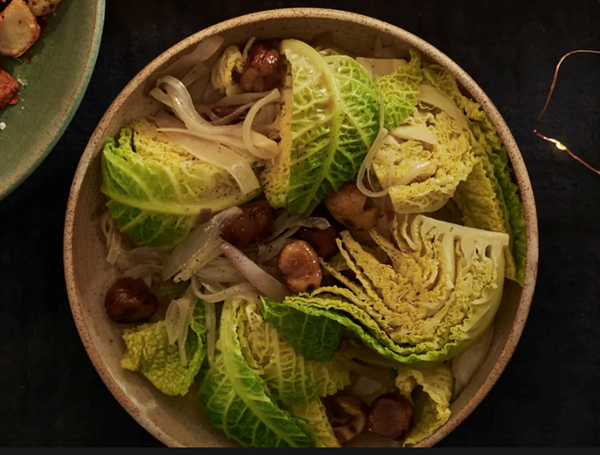 Cabbage, shallot and chestnuts
