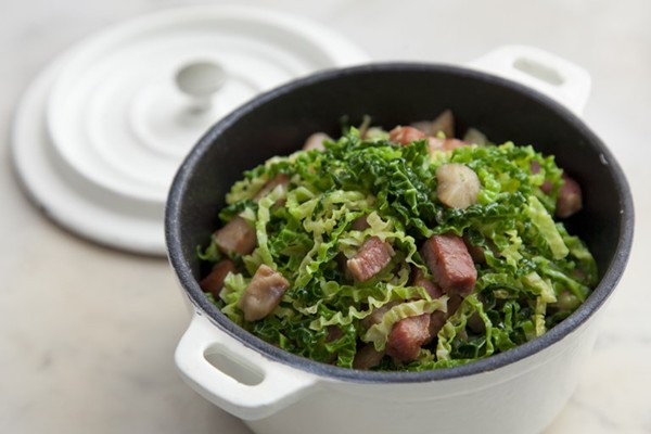 Cabbage with bacon and chestnuts
