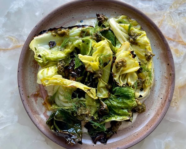 Cabbage with sunflower tahini & grapefruit dressing