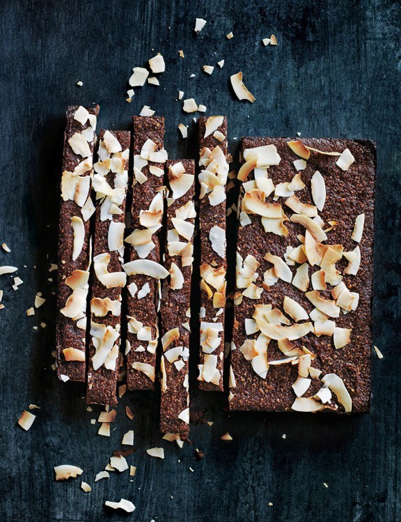 Cacao, banana, date and cashew bars