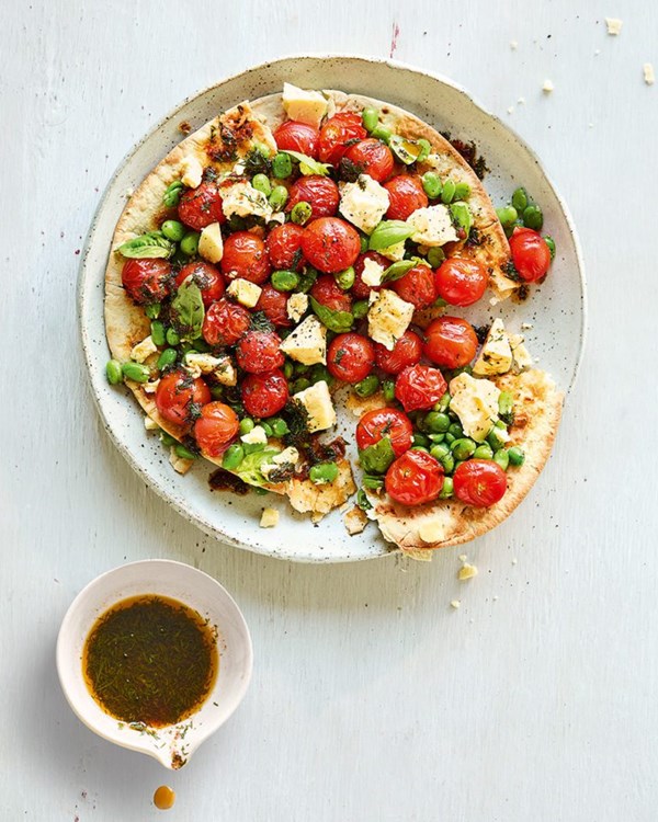 Caerphilly and blistered tomato salad with broad beans [Patrick McGuigan]
