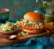 Caesar Brussels slaw & Parmesan chicken schnitzel burgers