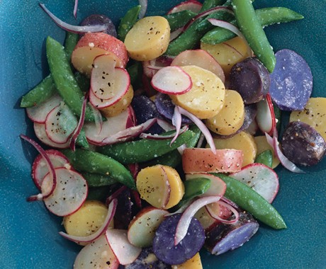 Caesar potato salad with sugar snap peas