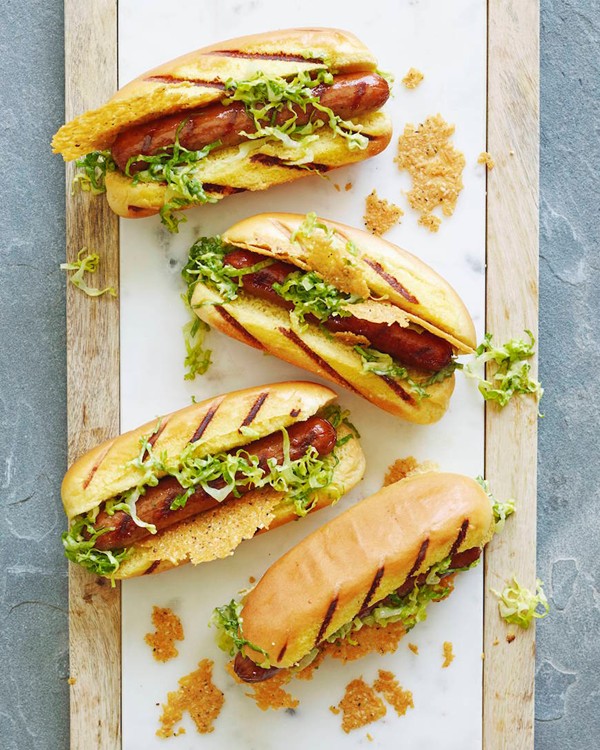 Caesar salad hot dogs