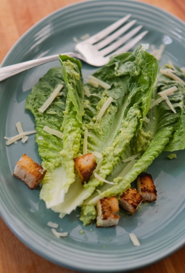Caesar salad with avocado dressing