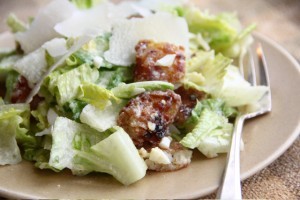 Caesar salad with chopped eggs & hash brown croutons