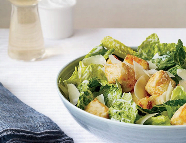 Caesar salad with crispy tofu croutons