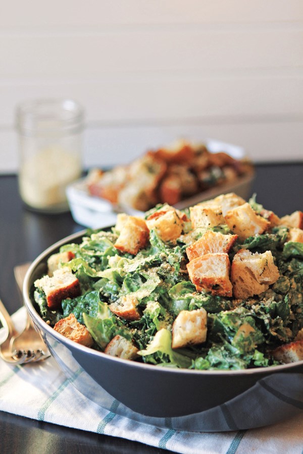 Caesar salad with homemade dill croutons