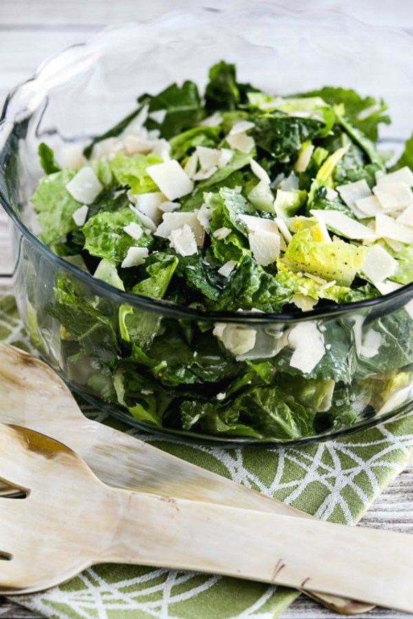 Caesar salad with kale, romaine, and shaved Parmesan