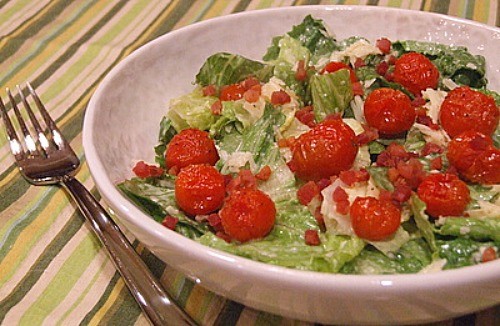 Caesar salad with pancetta & roasted tomatoes