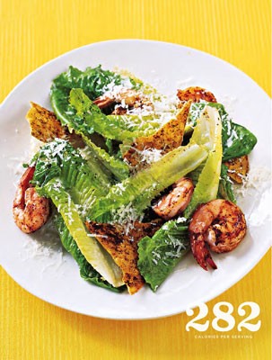 Caesar salad with spicy shrimp