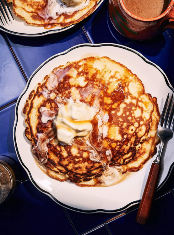 Café-style pancakes with buttermilk syrup