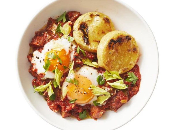 Cajun baked eggs with polenta