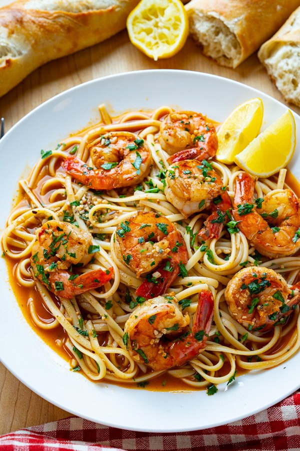 Cajun BBQ shrimp scampi linguine