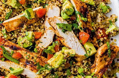Cajun chicken salad with avocado salsa