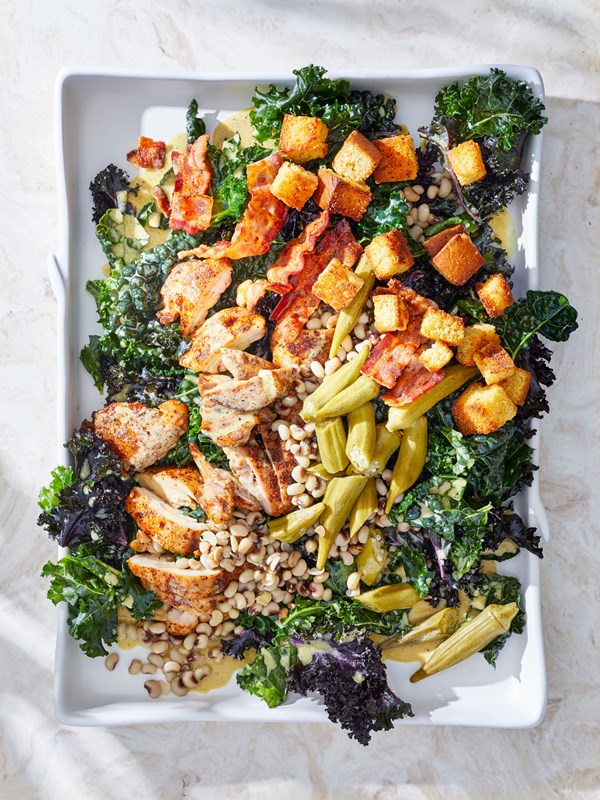 Cajun chicken salad with cornbread croutons