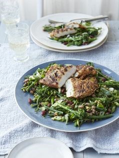 Cajun chicken with beans and greens salad