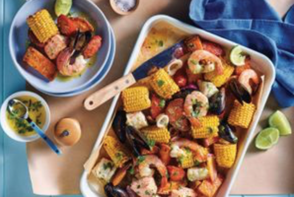 Cajun seafood traybake