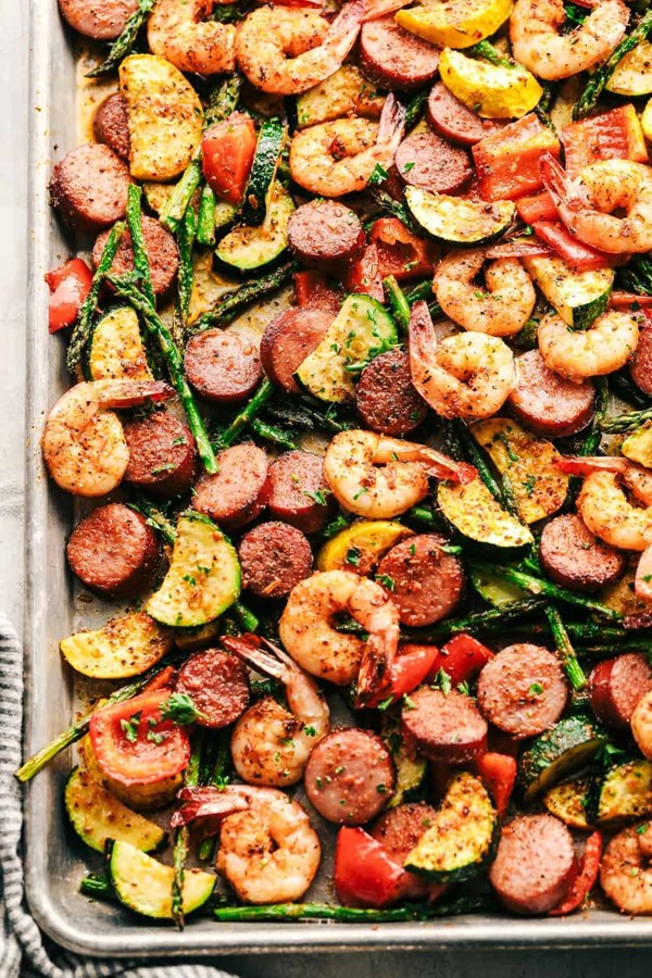Cajun shrimp and sausage vegetable sheet pan