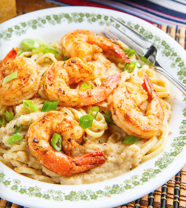 Cajun shrimp cauliflower Alfredo linguini