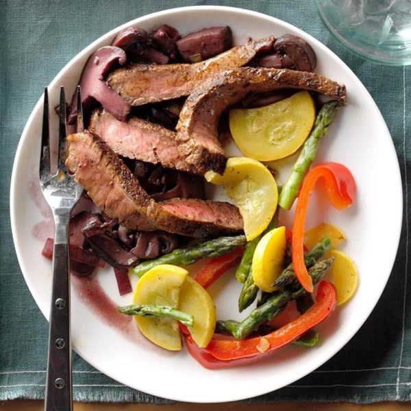 Cajun sirloin with mushroom leek sauce