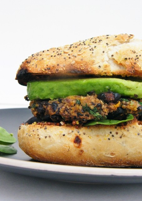 Cajun spiced black bean and sweet potato burgers