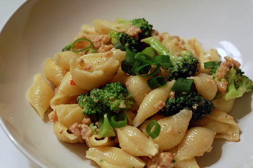 Cajun spiced sausage and broccoli pasta