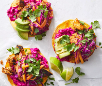 Cajun-spiced tofu tostadas with beet crema