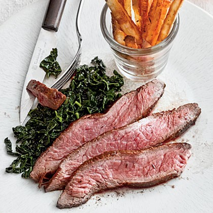 Cajun steak frites with kale