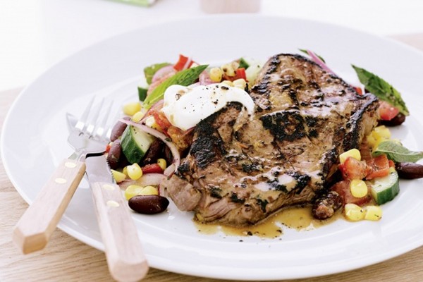 Cajun steak with succotash salad