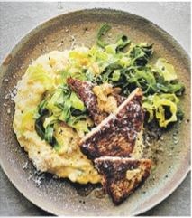 Cajun turkey breast steaks with creamed corn