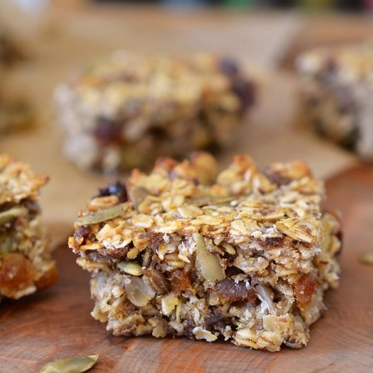 Cakey, oaty energy bars packed with fruits & seeds