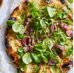 Calabrian chili steak pizza